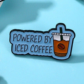'Powered by iced coffee' enamel pin