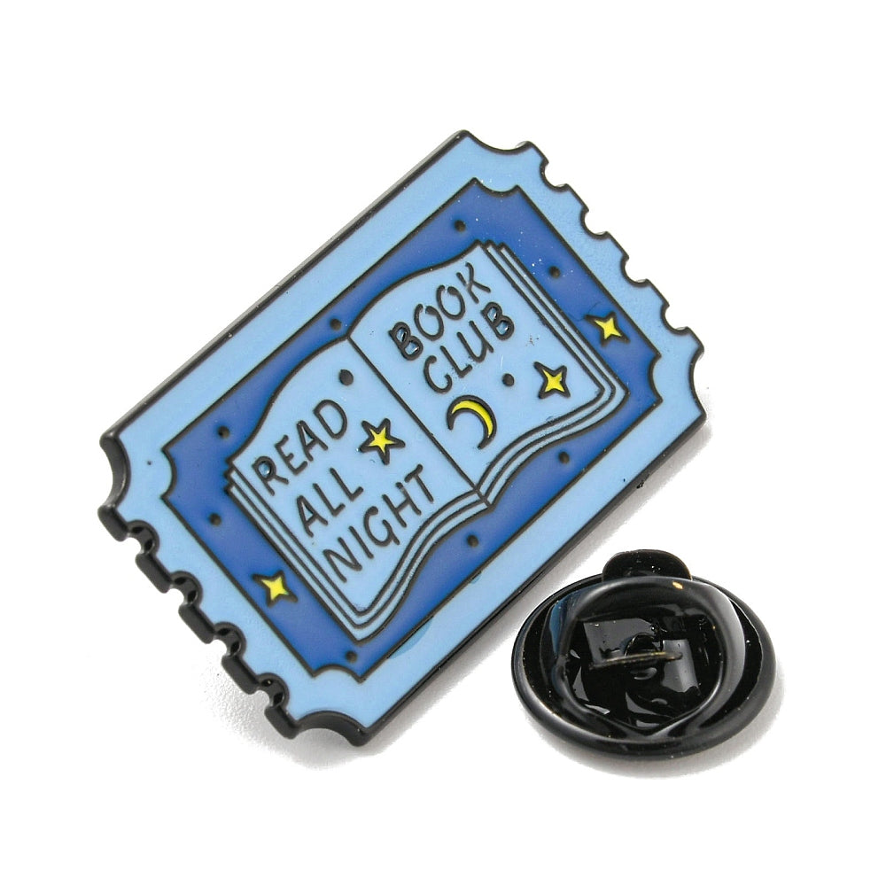 'read all night book club' ticket enamel pin