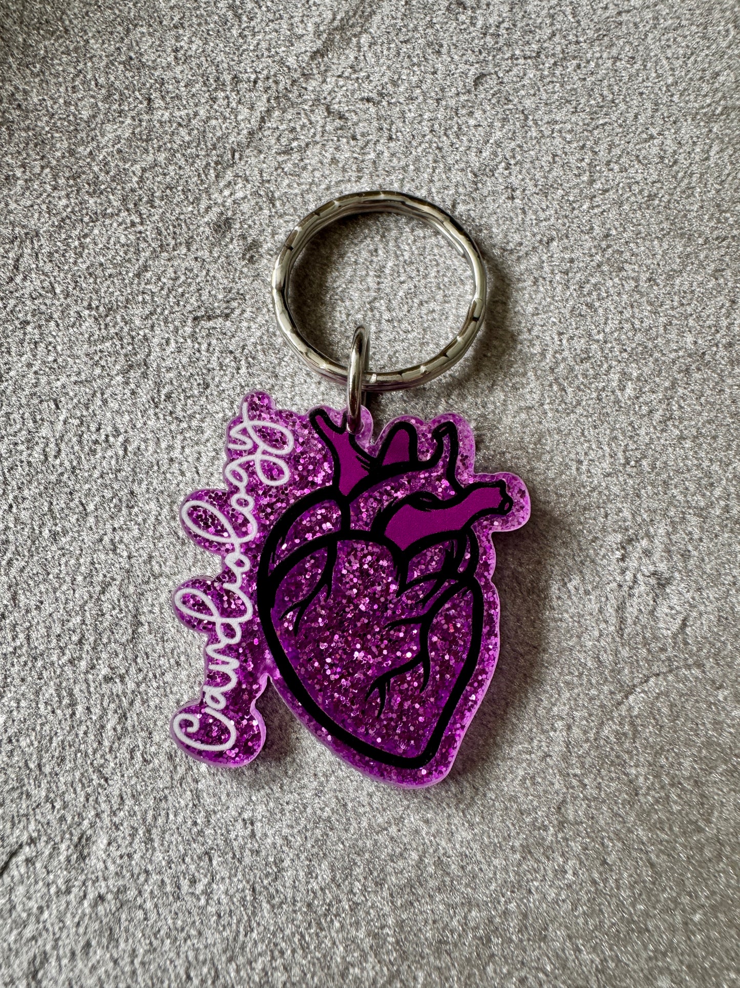 Glitter heart cardiology keyring