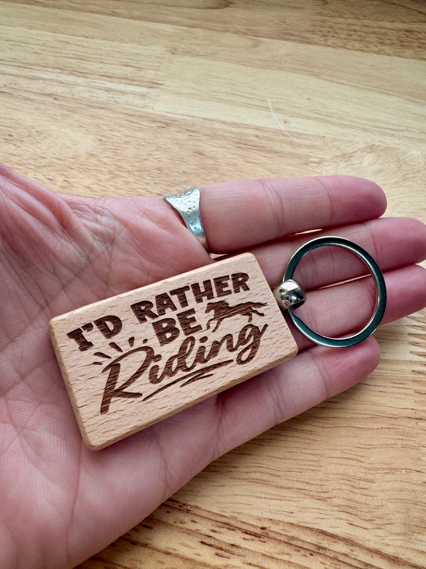 I'd rather be riding - Wooden Keyring