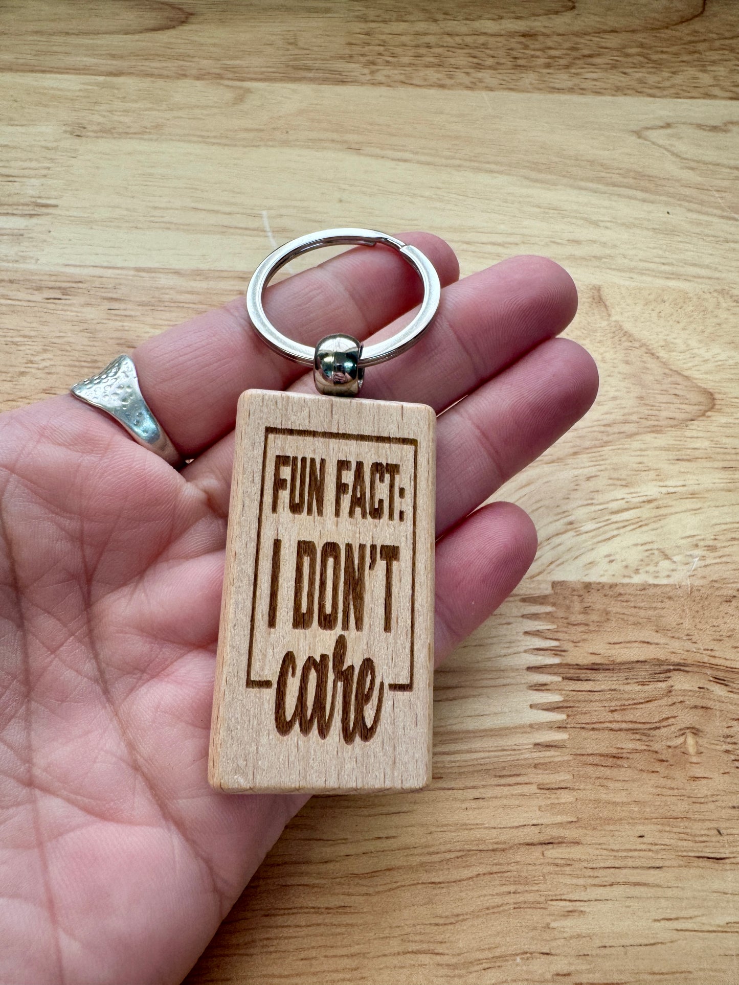 Fun fact: I don't care - Wooden Keyring