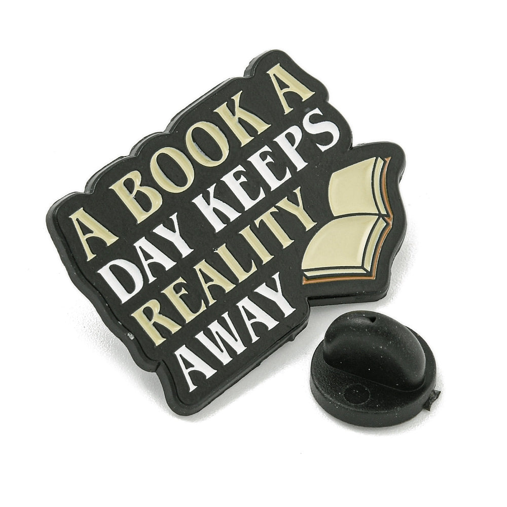 'A book a day keeps reality away' enamel pin