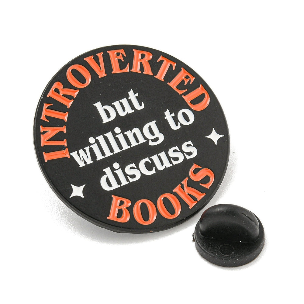 'Introverted but willing to discuss books' enamel pin