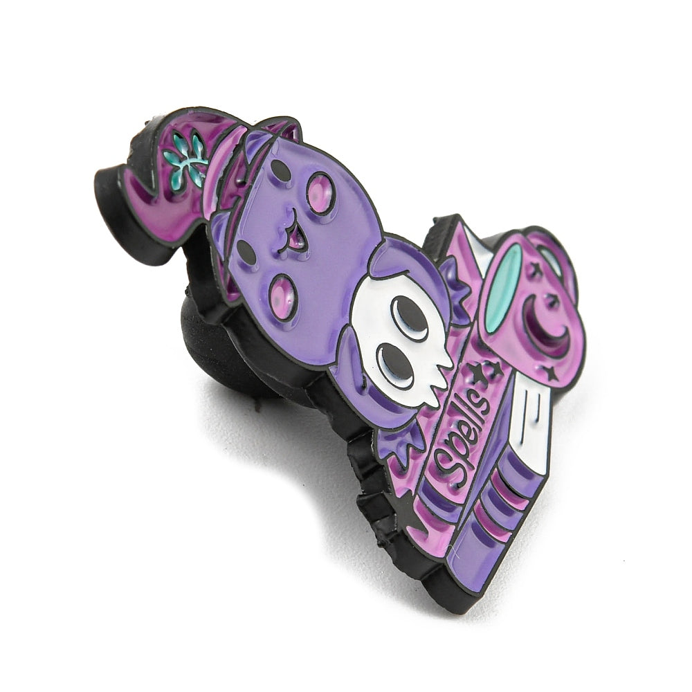 Purple frog book enamel pin