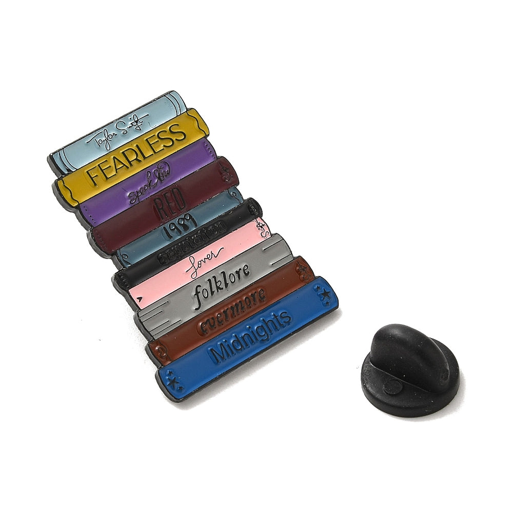 Pile of books albums enamel pin