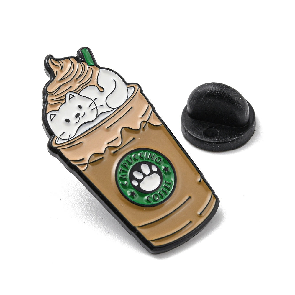 Coffee cold drink with cat enamel pin