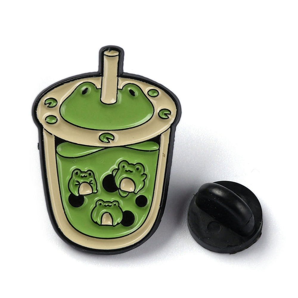 Frog bubble boba tea enamel pin