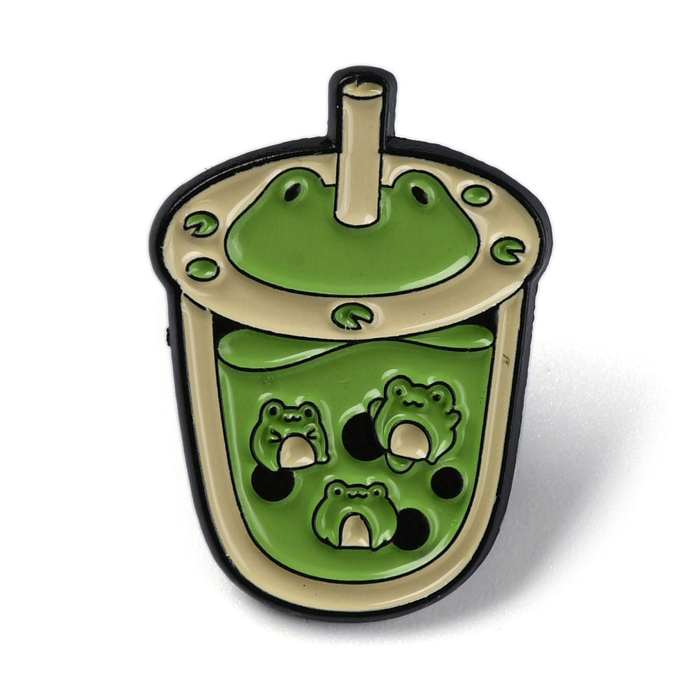 Frog bubble boba tea enamel pin