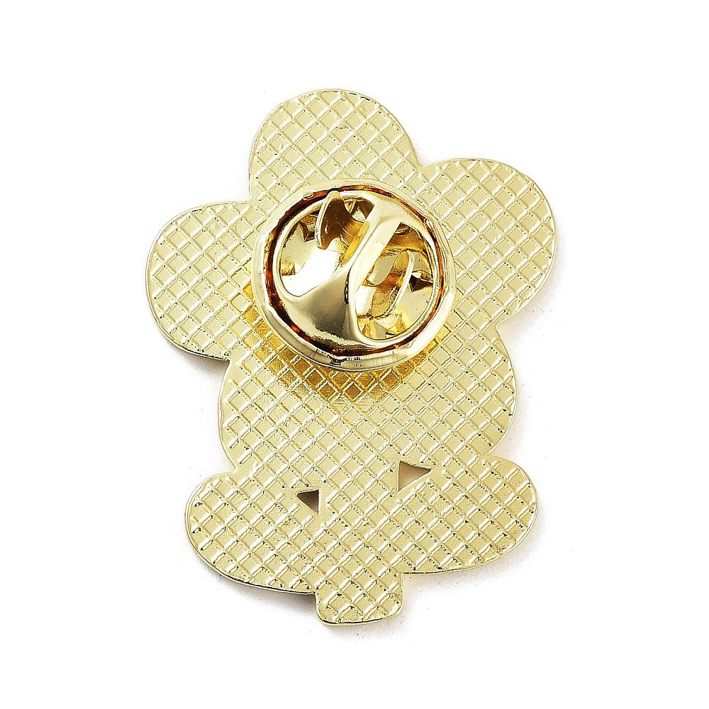 Red flower on stem enamel pin