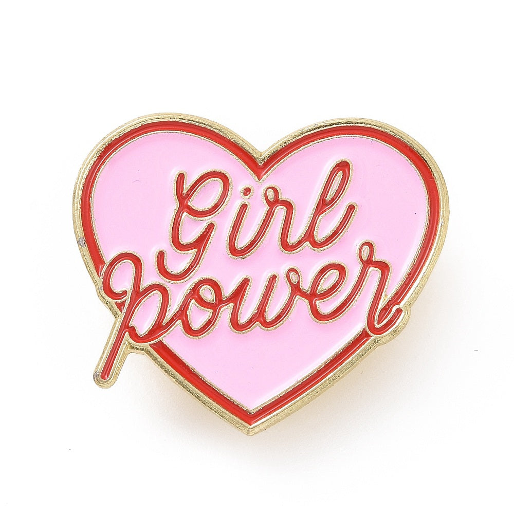 'Girl power' pink heart enamel pin