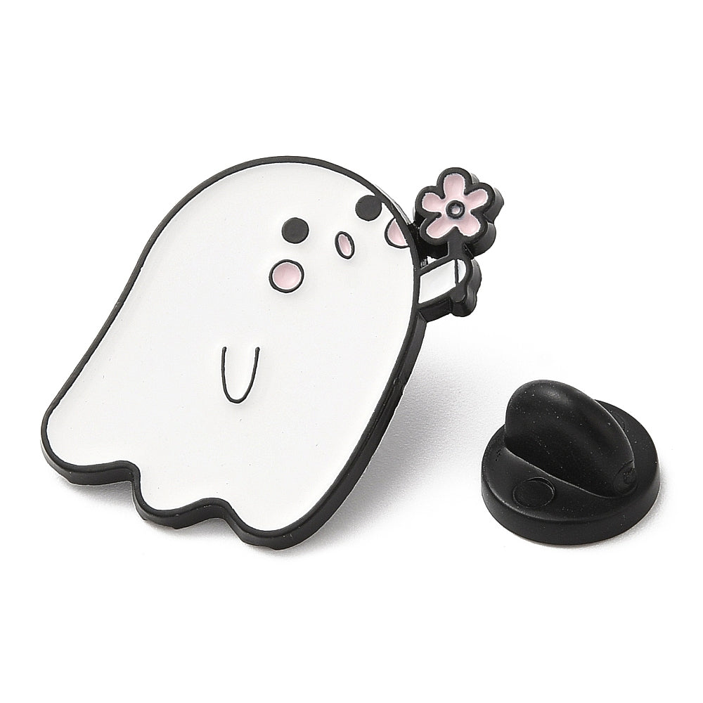 Ghost with flower enamel pin