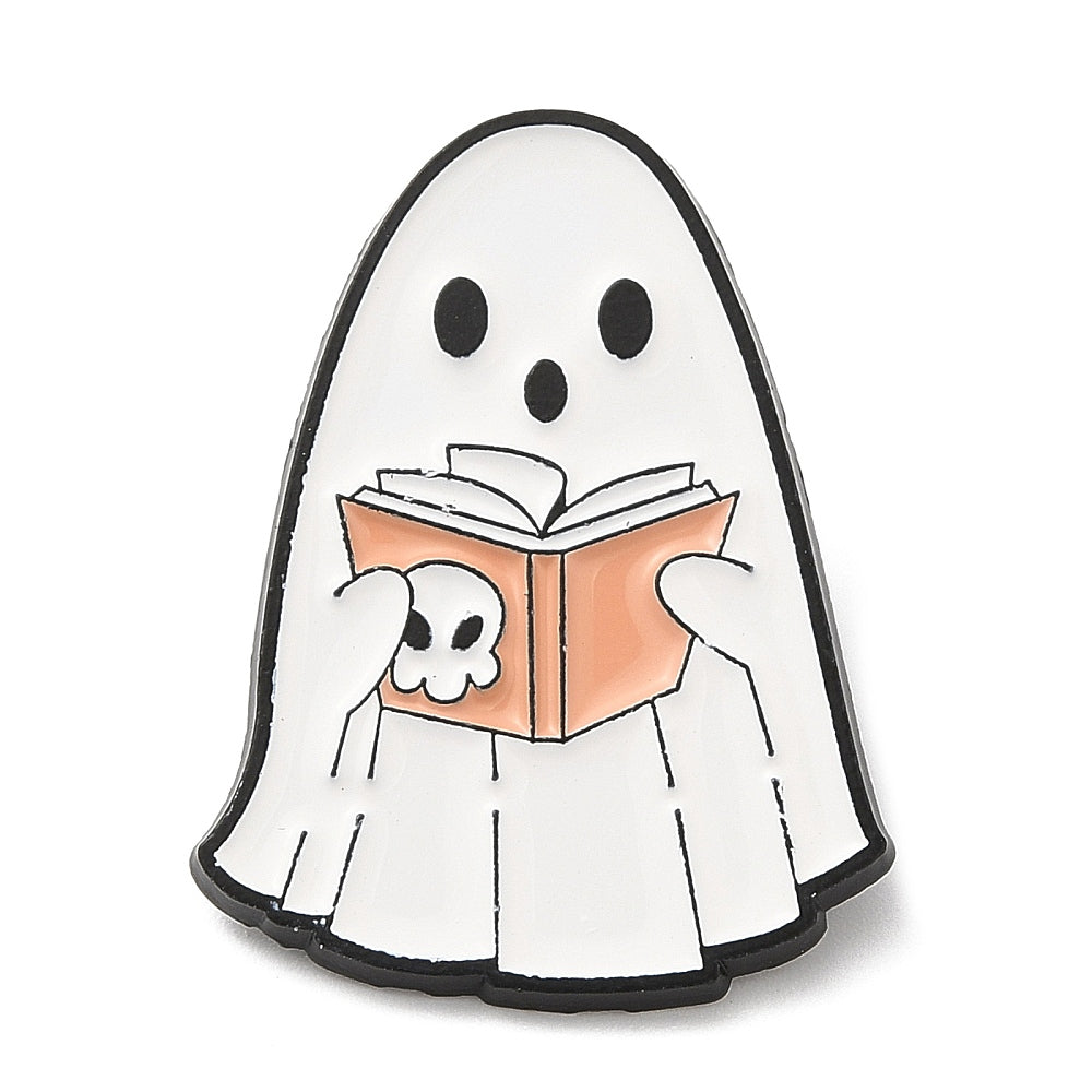 Ghost reading ghost book enamel pin
