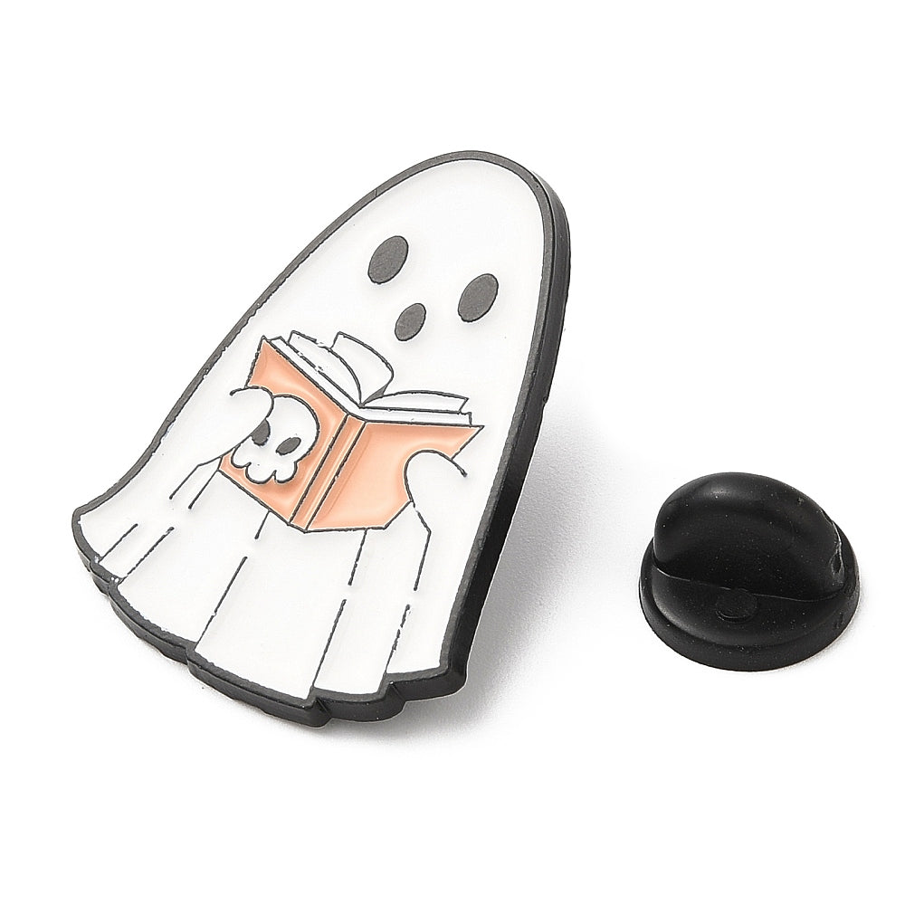 Ghost reading ghost book enamel pin