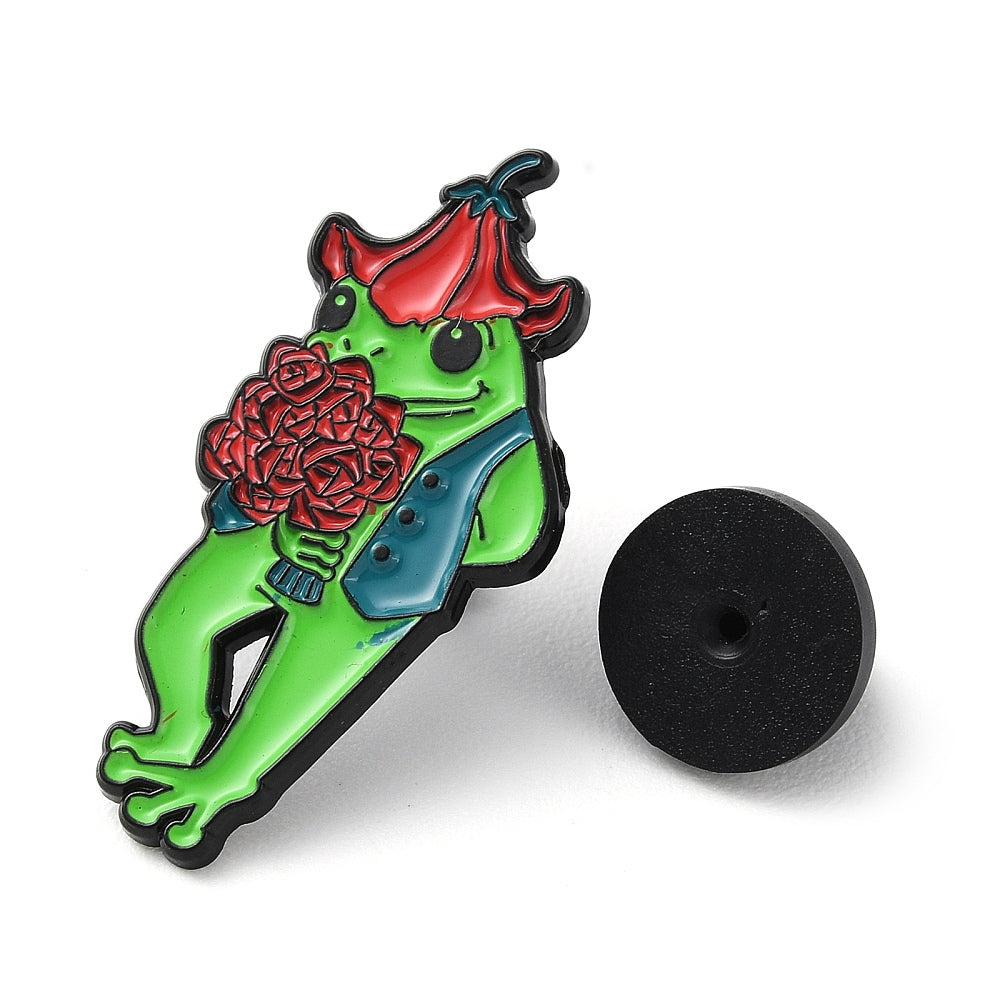 Frog with flowers enamel pin