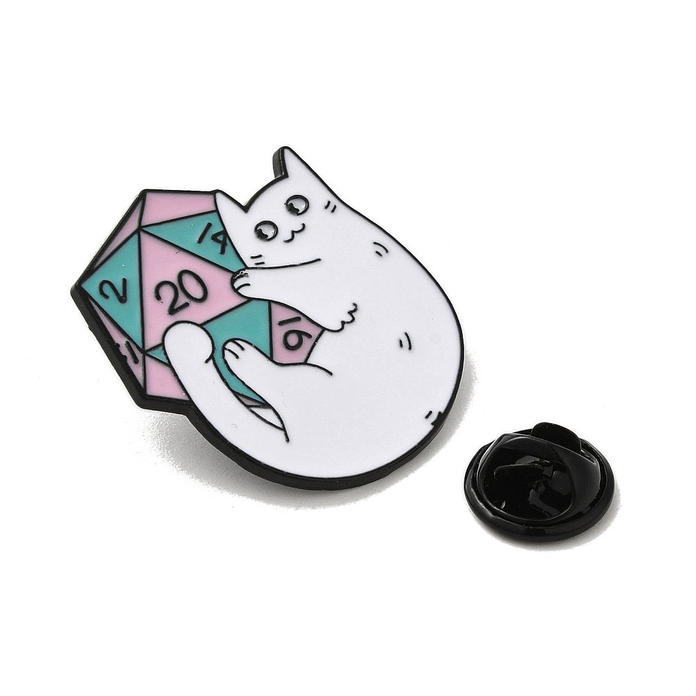 Cat with die enamel pin