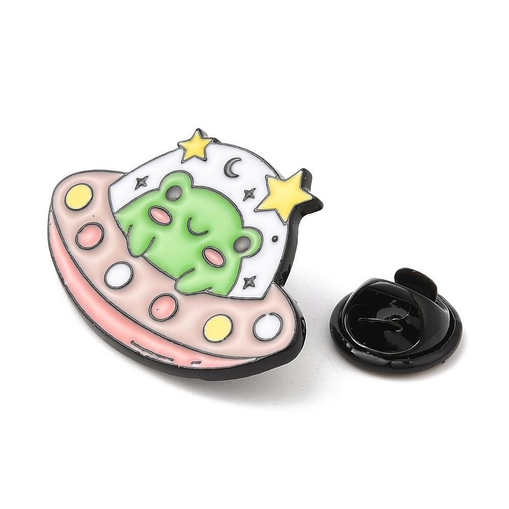 Frog in space ship enamel pin