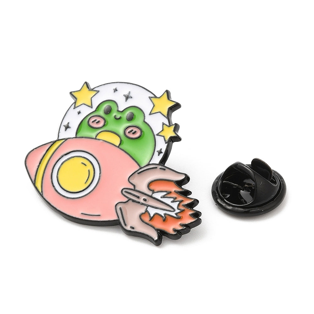 Frog in rocket ship enamel pin