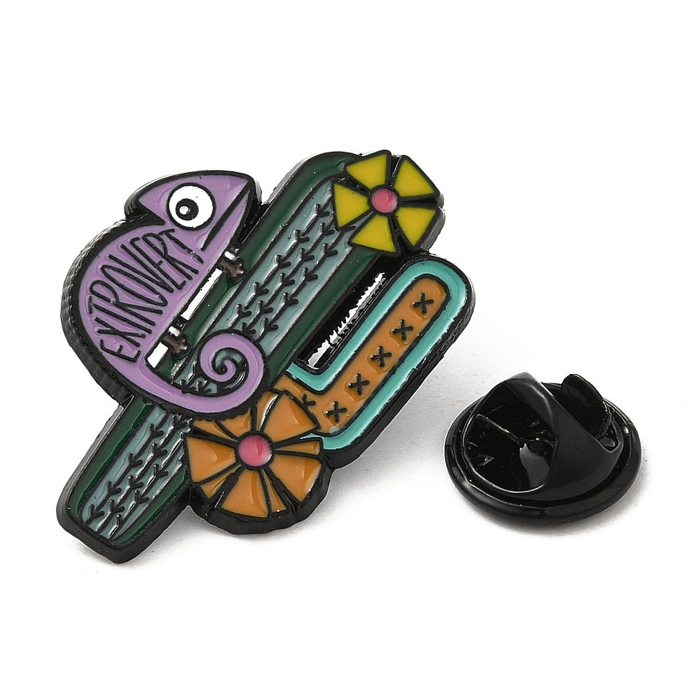 Cactus chameleon enamel pin