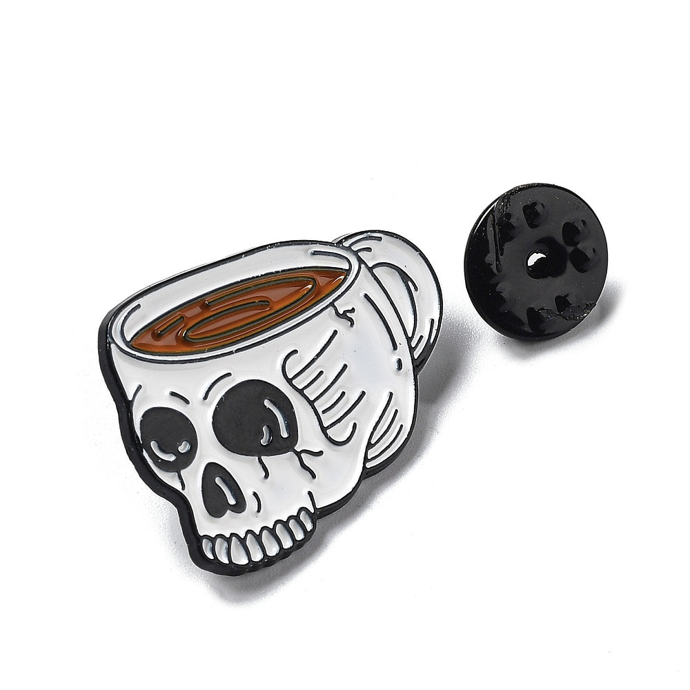 Skeleton coffee tea cup enamel pin
