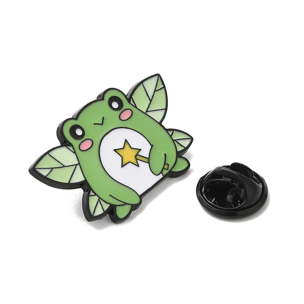 Fairy frog with wand enamel pin