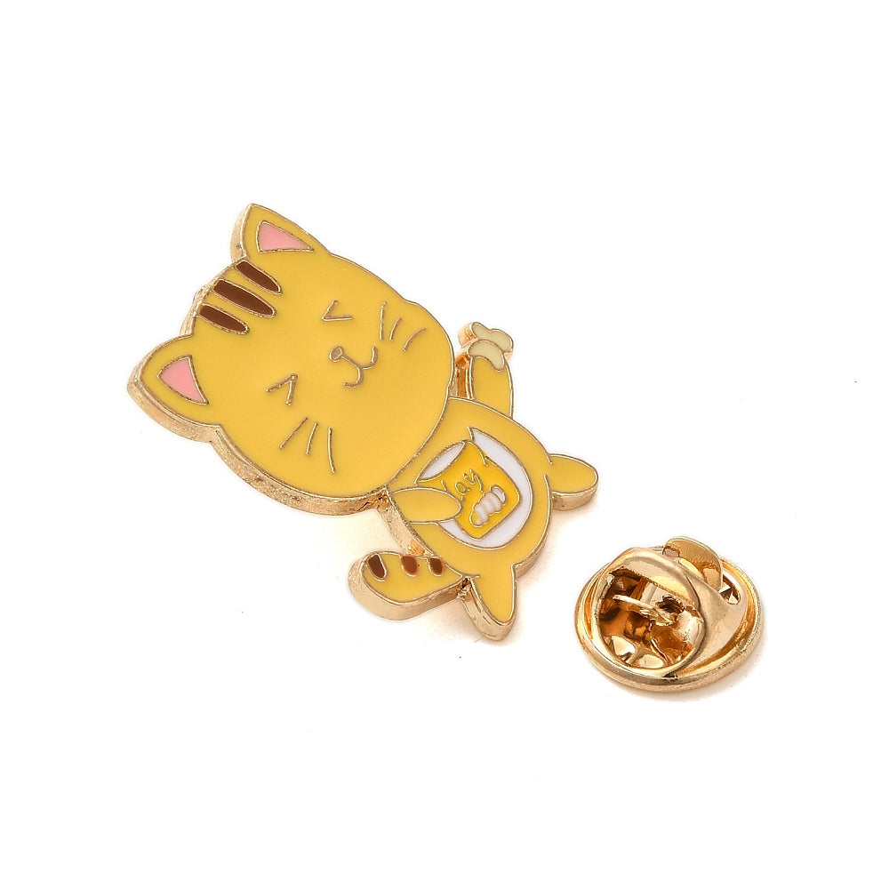 Yellow striped cat enamel pin