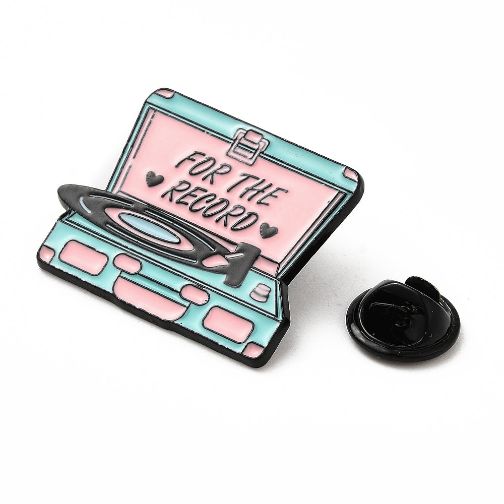 Record player 'for the record' enamel pin