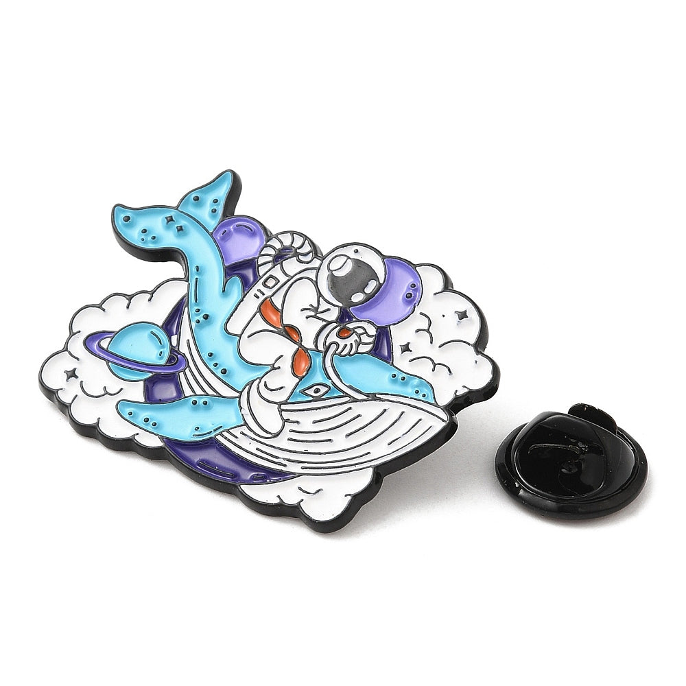 Spaceman whale enamel pin