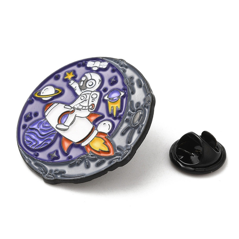 Spaceman riding a rocket enamel pin