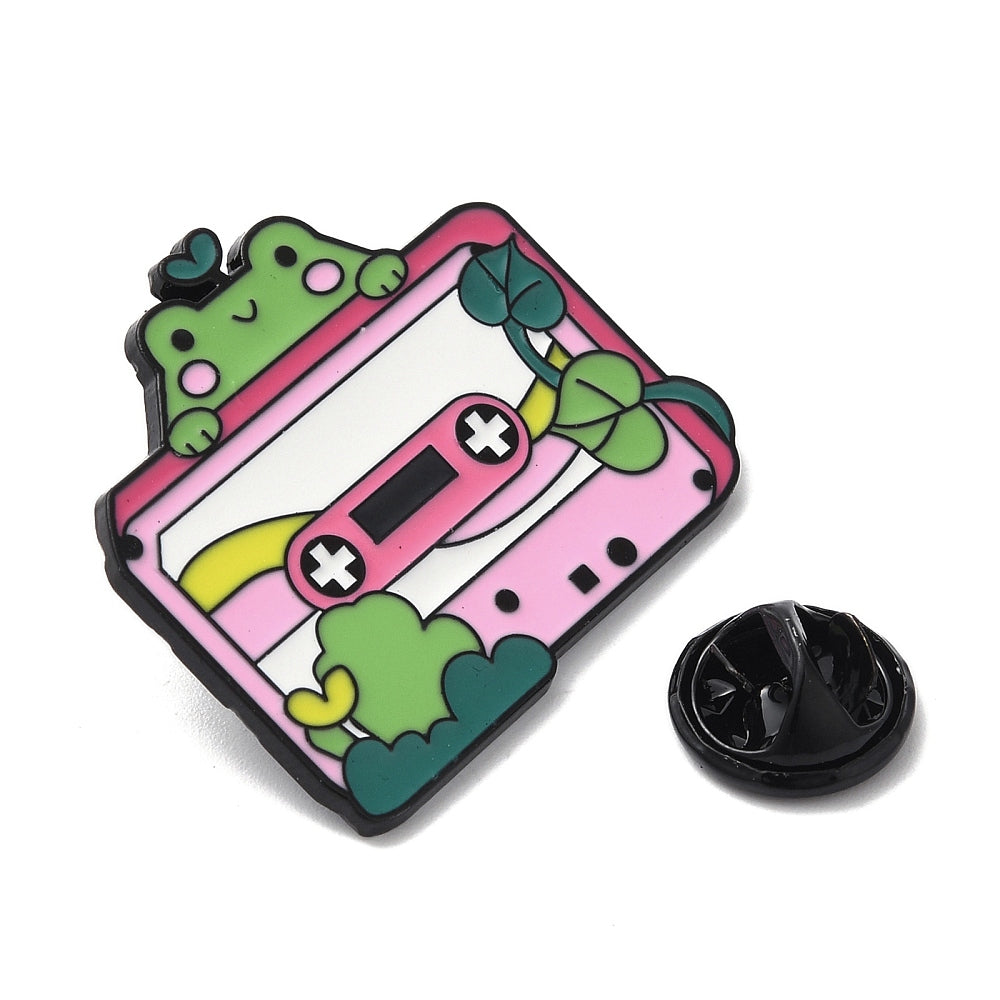 Frog cassette tape enamel pin