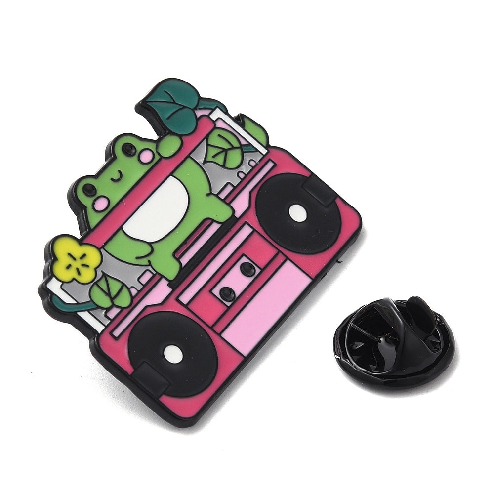 Frog tape deck enamel pin