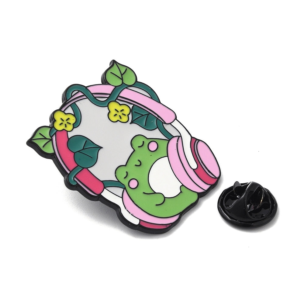 Frog headphones enamel pin