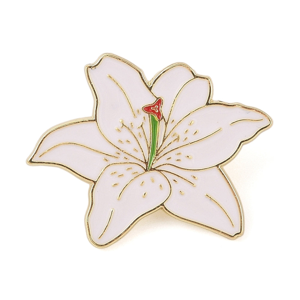 White lily flower enamel pin