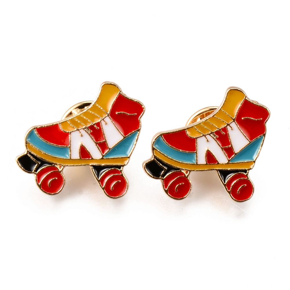 Red blue yellow roller skates enamel pin