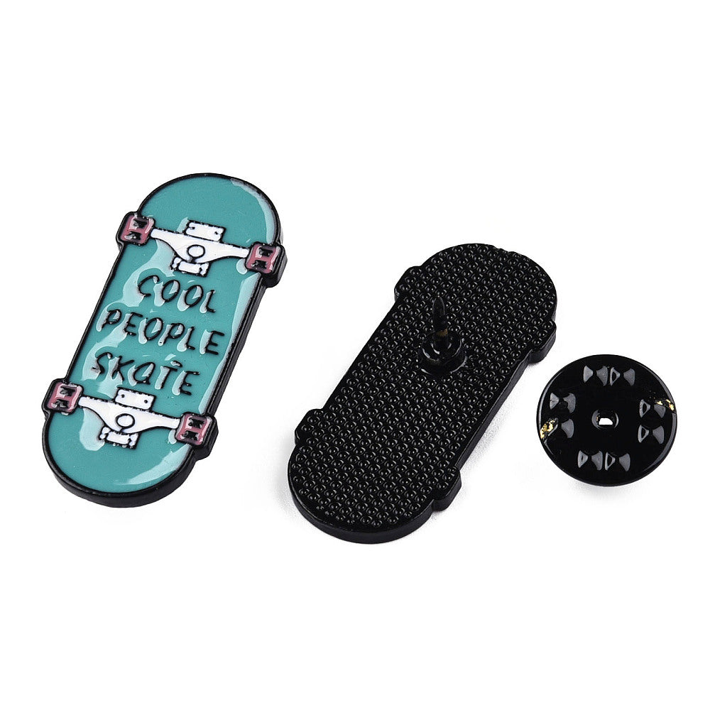 'Cool people skate' blue skateboard enamel pin