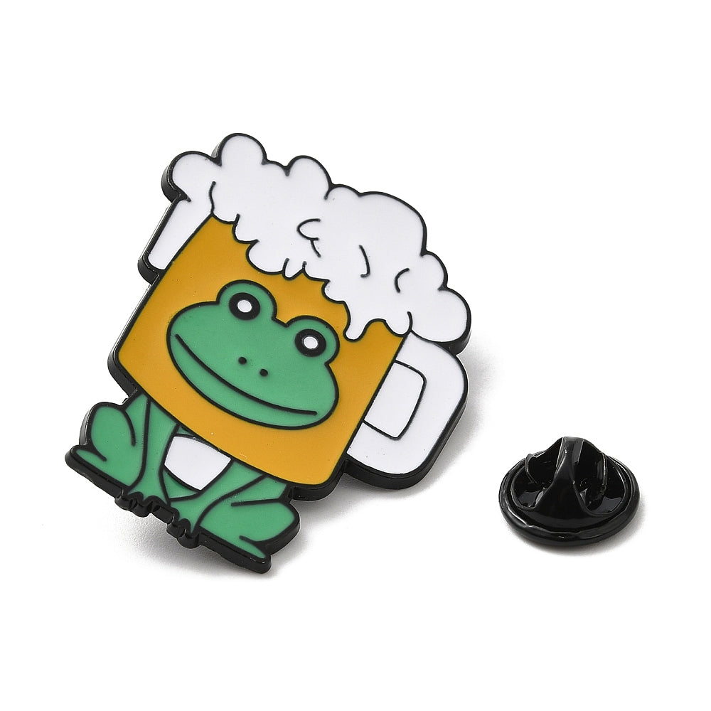 Frog in beer enamel pin