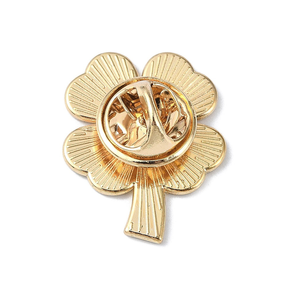 Green four leaf clover enamel pin