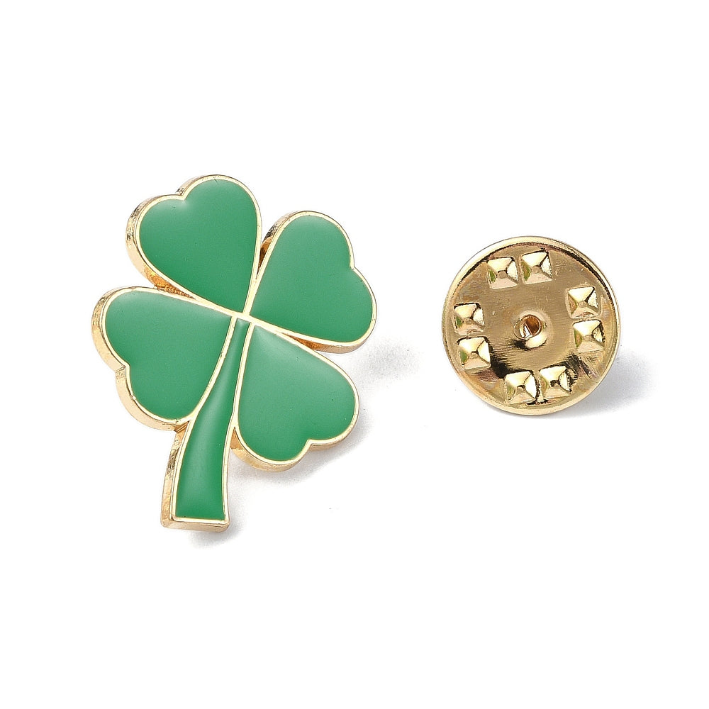 Green four leaf clover enamel pin
