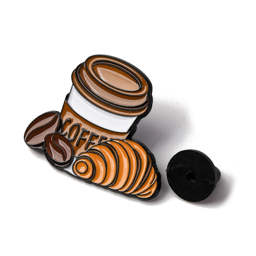 Coffee and croissant enamel pin