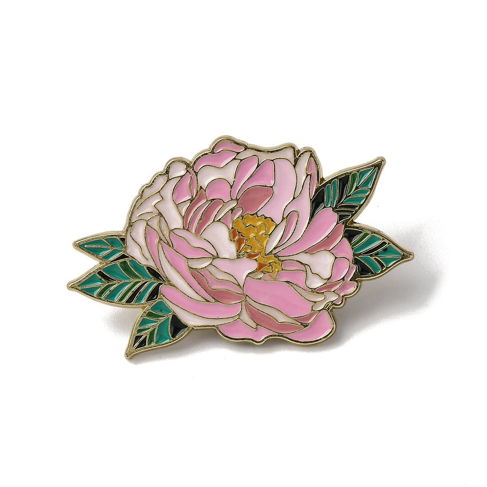 Pink peony flower enamel pin