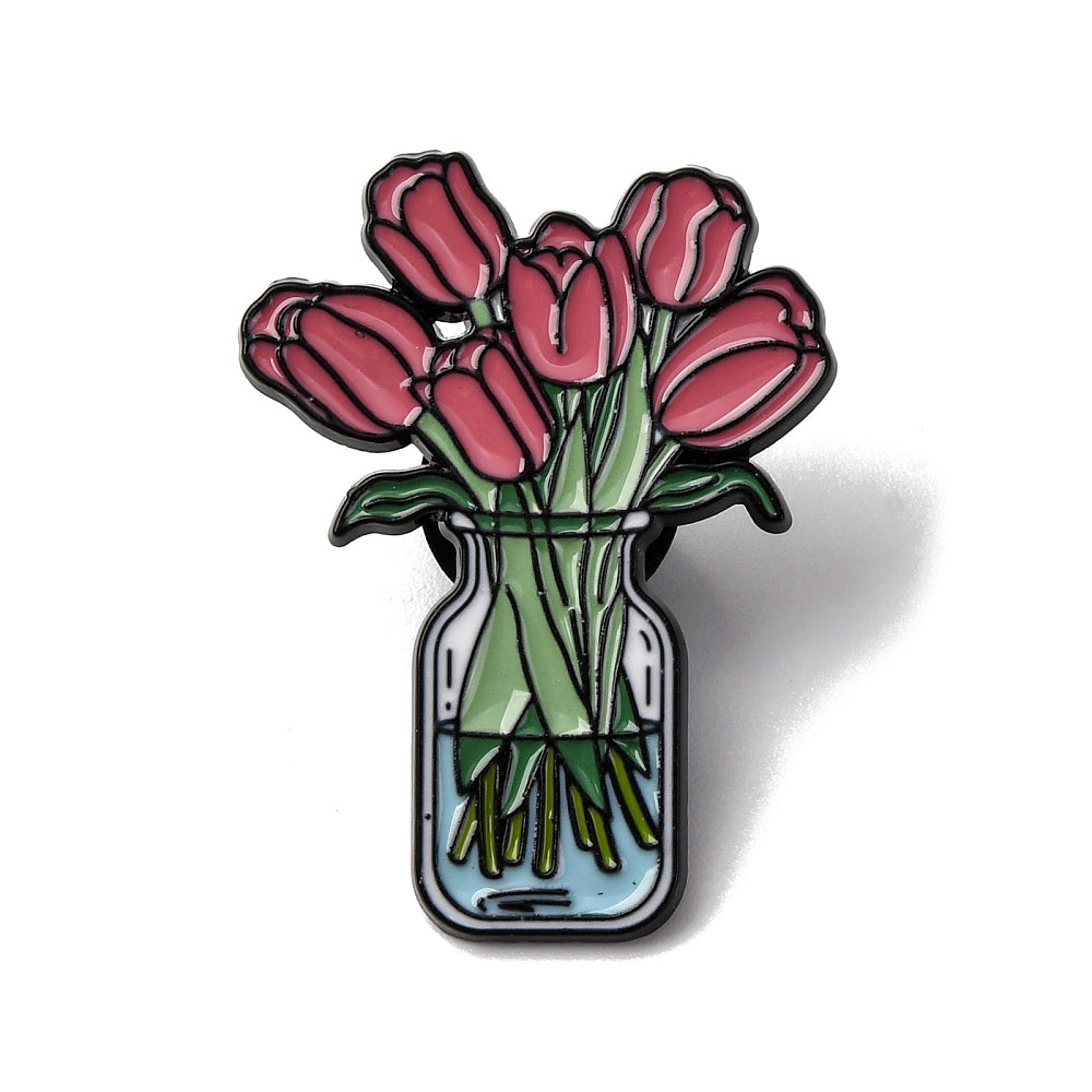 Red tulip bouquet enamel pin