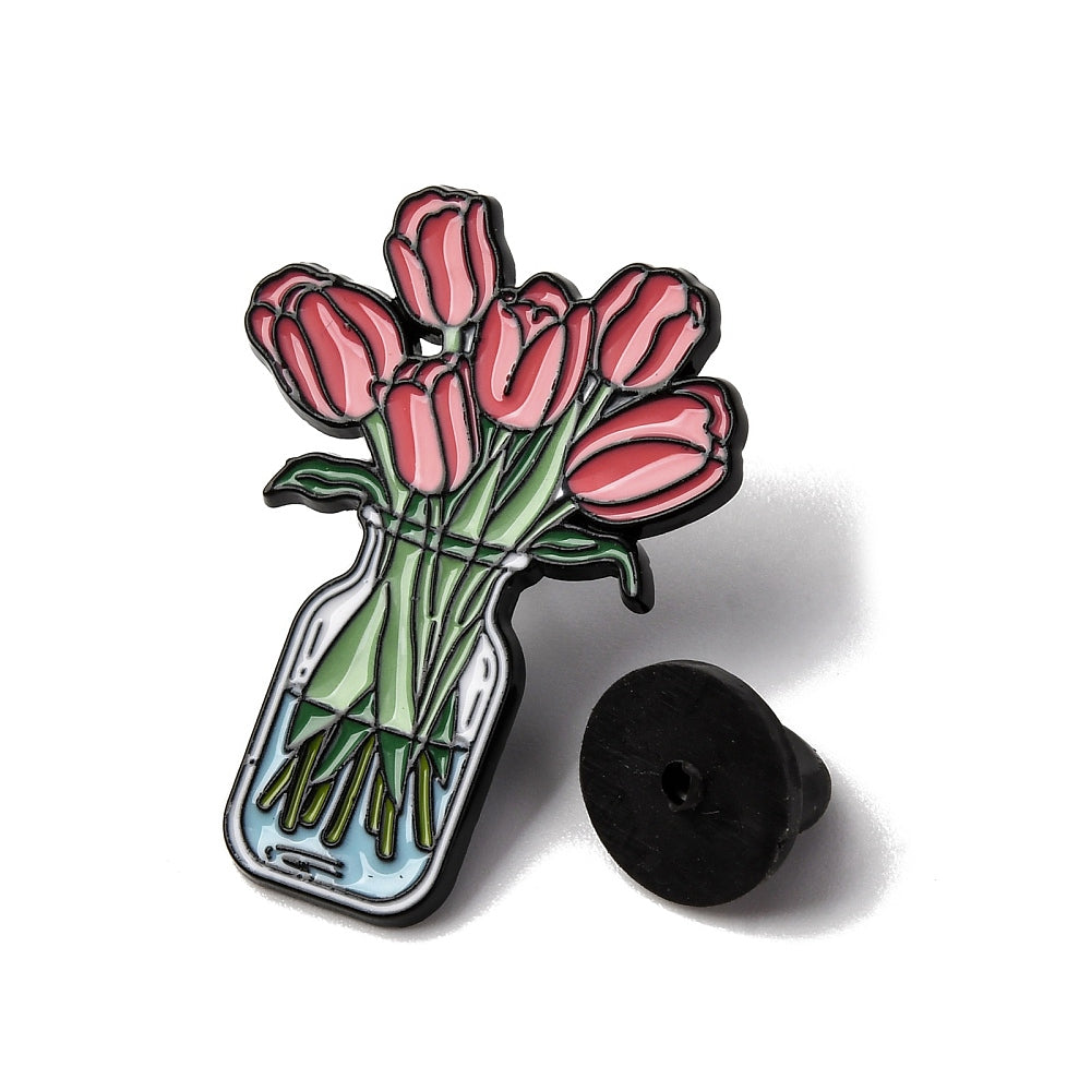Red tulip bouquet enamel pin