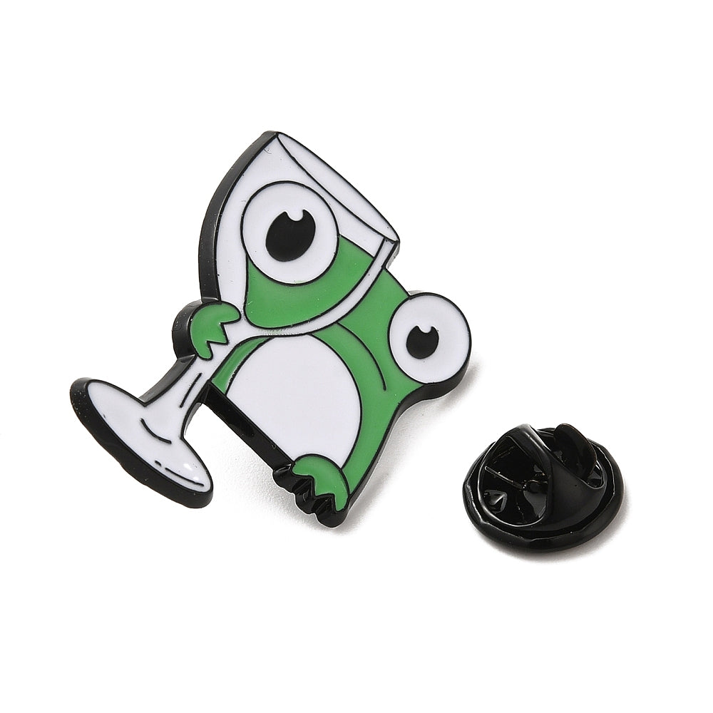 Frog wine enamel pin