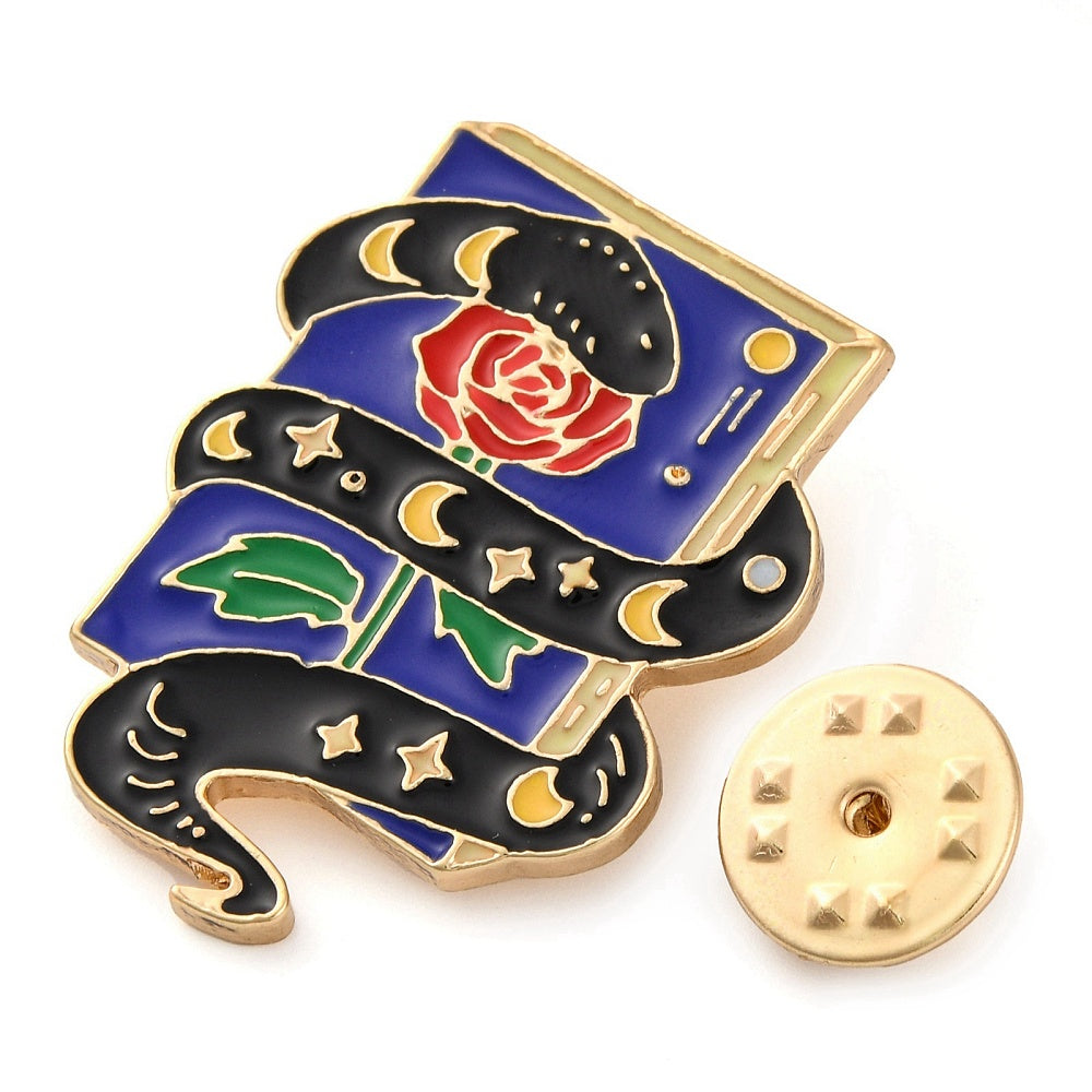 Snake rose book enamel pin