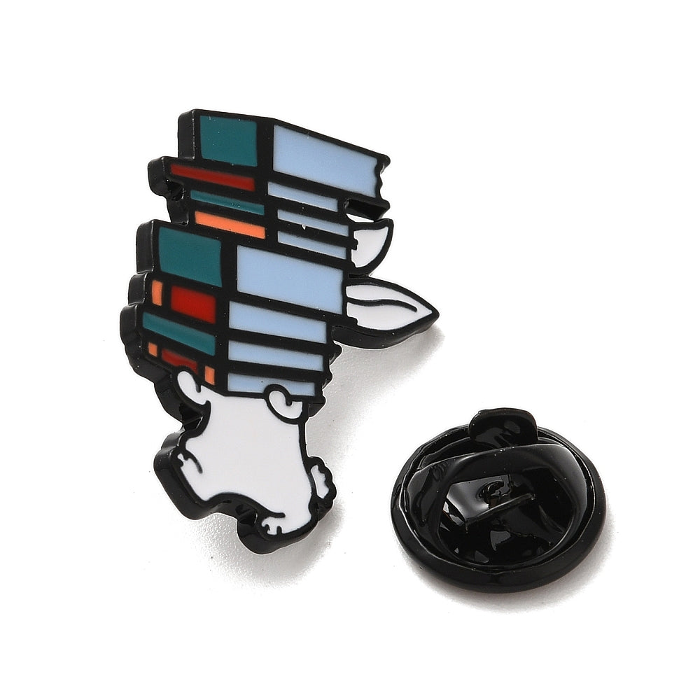Rabbit bunny carrying pile of books enamel pin