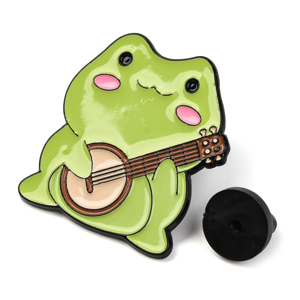Frog banjo enamel pin