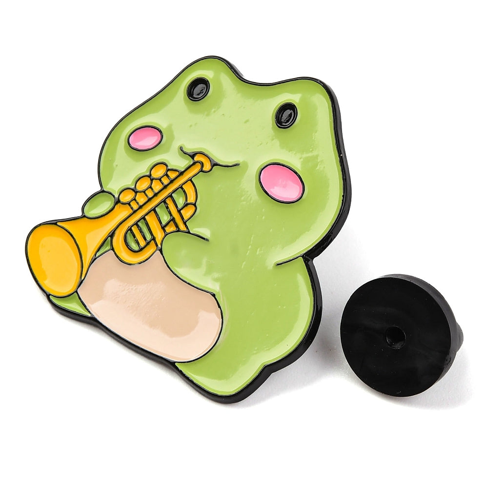 Frog trumpet enamel pin