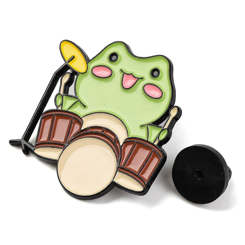 Drumming frog enamel pin