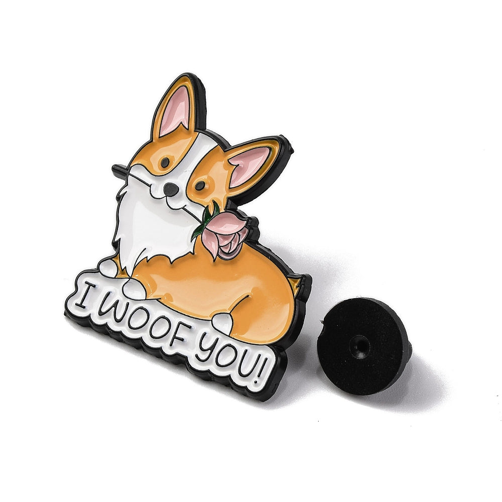 'i woof you' corgi enamel pin