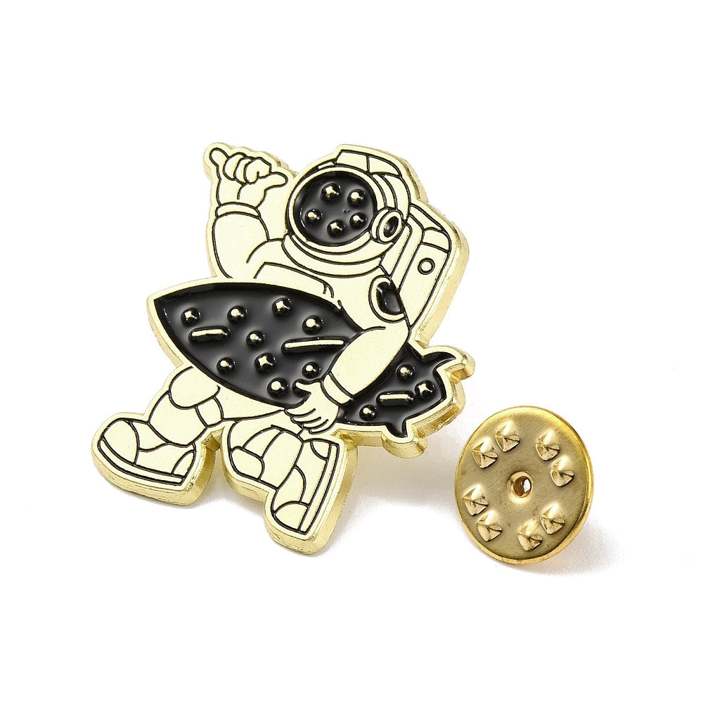 Spacesuit surfing enamel pin