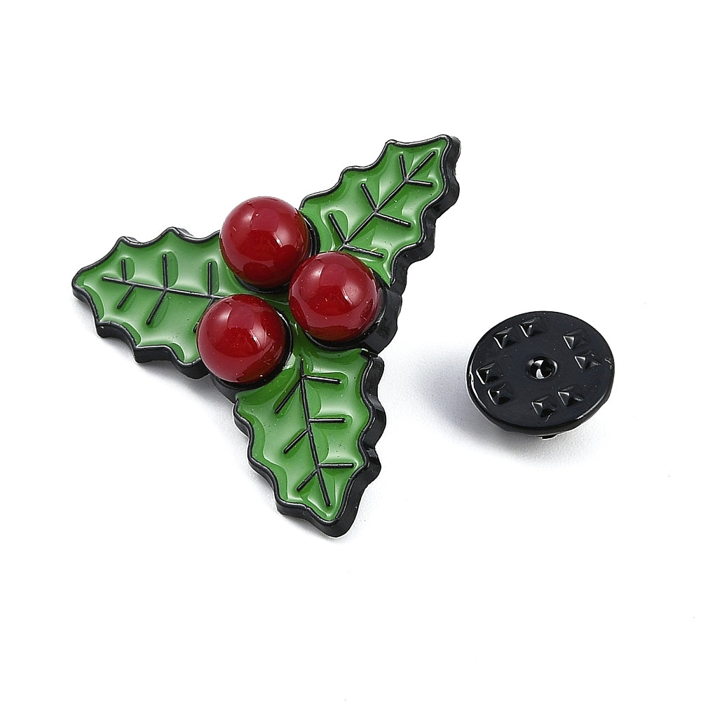 Christmas holly enamel pin